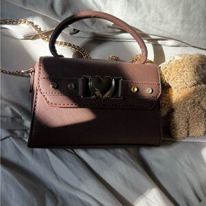 Brown Heart Accent Women's Bag